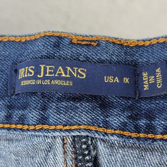 Iris Denim Jean Skirt Size 1X Stretch Distress Dark Wash Y2K Retro Western - Picture 3 of 6